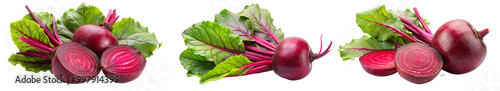 Collection of Beetroot: Fresh Red Beets with Leaves on a Transparent Background PNG