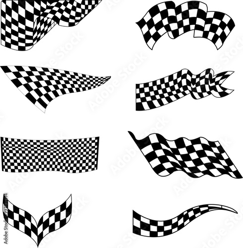 NASCAR Vector black and white checkered auto racing flags and finishing tape vector set