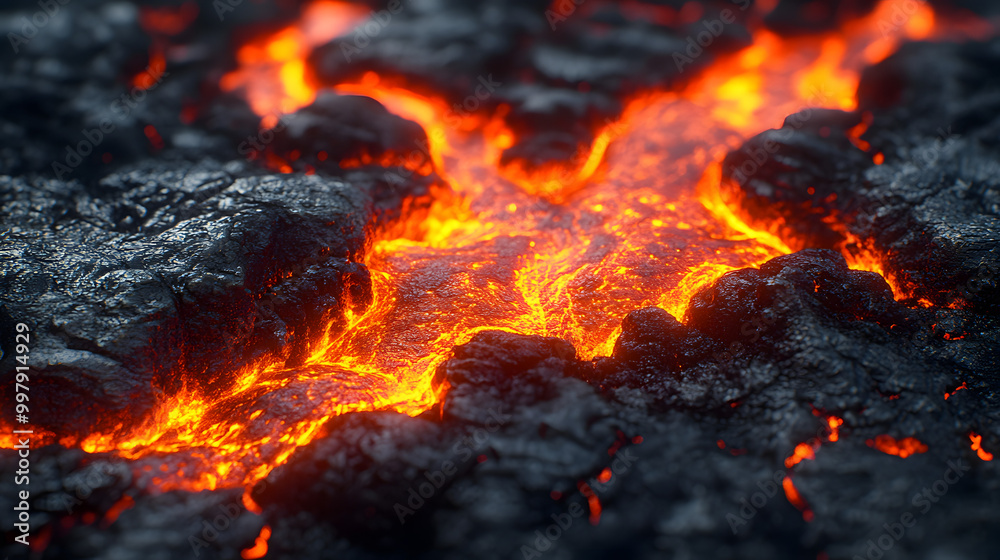 Close-up of Lava Flowing on the Ground with High Detail, Capturing the Intense Heat and Dynamic Motion of Molten Rock, Perfect for Concepts of Natural Forces, Geological Phenomena, and Volcanic Activi Close-up of Lava Flowing on the Ground with High Detail, Capturing the Intense Heat and Dynamic Motion of Molten Rock, Perfect for Concepts of Natural Forces, Geological Phenomena, and Volcanic Activi