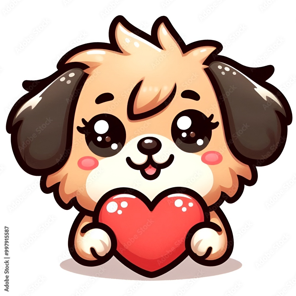 Baby dog character holding a heart. Generative ai Baby dog character holding a heart. Generative ai
