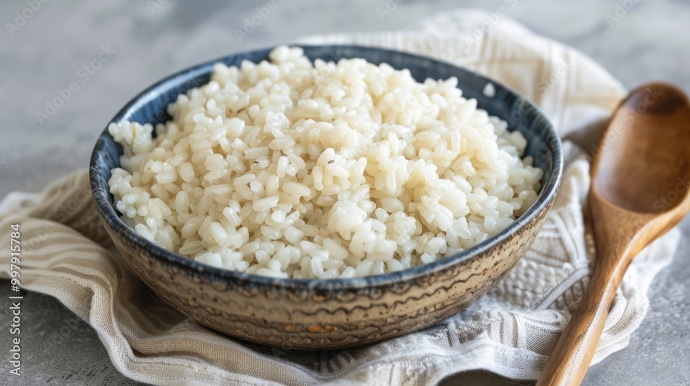 Steaming White Rice Bowl Garnished with Fresh Parsley Steaming White Rice Bowl Garnished with Fresh Parsley