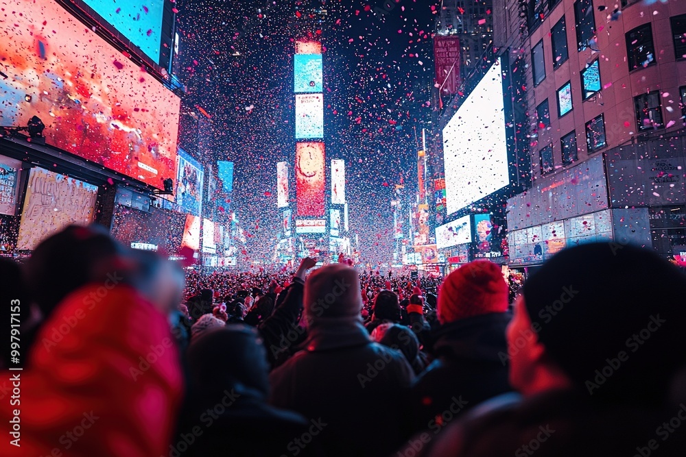 Naklejka premium Crowded Times Square during vibrant New Year celebration