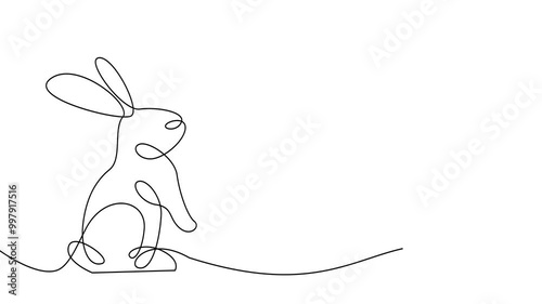 Continuous one line drawing of Easter Bunny rabbit