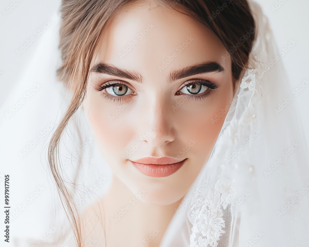 A stunning close-up portrait of a beautiful bride, showcasing her natural makeup, graceful hair, and delicate veil, radiating joy and elegance. A stunning close-up portrait of a beautiful bride, showcasing her natural makeup, graceful hair, and delicate veil, radiating joy and elegance.