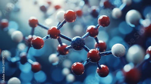 A 3D molecular structure of saxagliptin hydrochloride, an anti-diabetic medication, displaying its chemical formula as seen through a microscope, highlighting the arrangement of atoms and bonds. photo