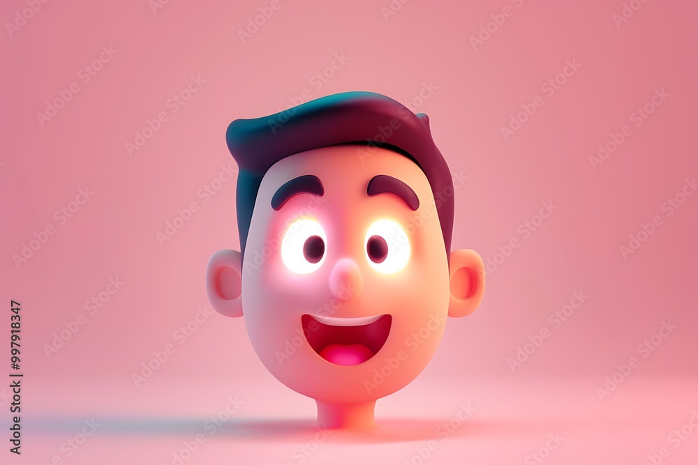 3D Cartoon Illustration of a Smiling Face with Glowing Eyes 3D Cartoon Illustration of a Smiling Face with Glowing Eyes