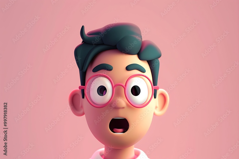 3D Illustration of a Surprised Cartoon Character with Glasses 3D Illustration of a Surprised Cartoon Character with Glasses
