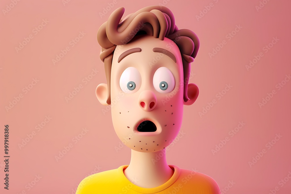 3D Cartoon Illustration of a Man with a Surprised Expression 3D Cartoon Illustration of a Man with a Surprised Expression