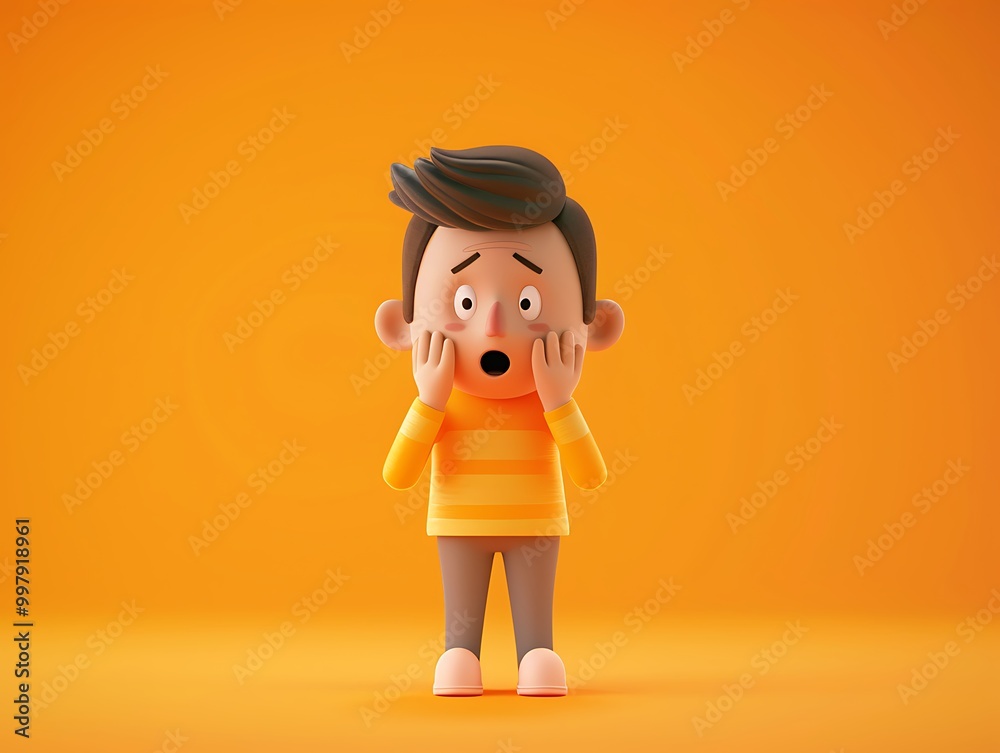 3D Illustration of a Surprised Cartoon Boy on Orange Background 3D Illustration of a Surprised Cartoon Boy on Orange Background