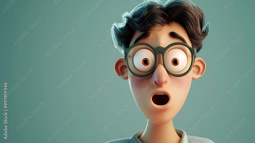 3D Illustration of a Shocked Cartoon Man with Glasses 3D Illustration of a Shocked Cartoon Man with Glasses