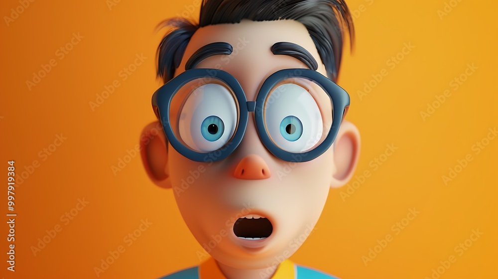 3D Illustration of a Surprised Cartoon Boy with Glasses 3D Illustration of a Surprised Cartoon Boy with Glasses