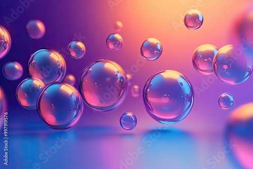 Abstract Composition of Iridescent Bubbles on a Gradient Background