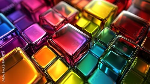 Abstract Glass Cubes in Colorful Arrangement