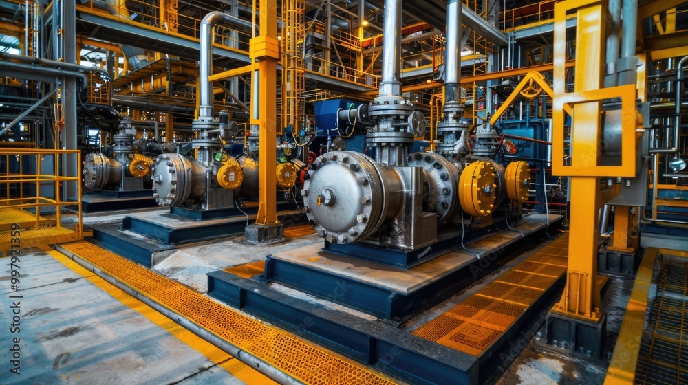 Motor Industrial. Stainless Steel Pump Station in Petrochemical Industry with Additive Wire Installation