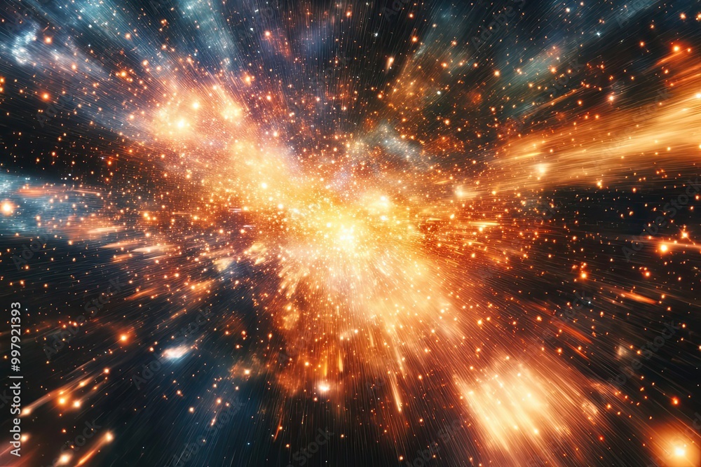 Obraz premium Abstract Space Explosion with Bright Lights and Stars