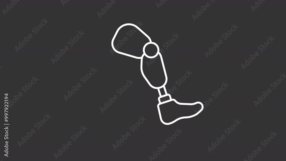 Animated prosthetic leg white icon. Impairment recovery line animation. Moving prosthesis. Mobility assistance. Isolated illustration on dark background. Transition alpha video. Motion graphic Animated prosthetic leg white icon. Impairment recovery line animation. Moving prosthesis. Mobility assistance. Isolated illustration on dark background. Transition alpha video. Motion graphic