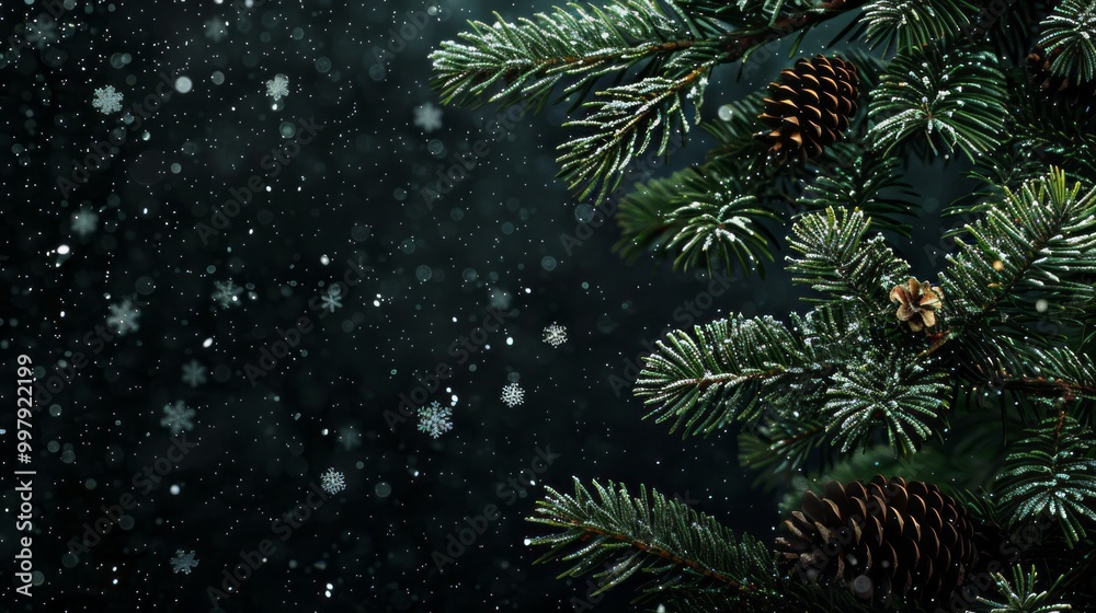 A tree with snow on it and pine cones A tree with snow on it and pine cones