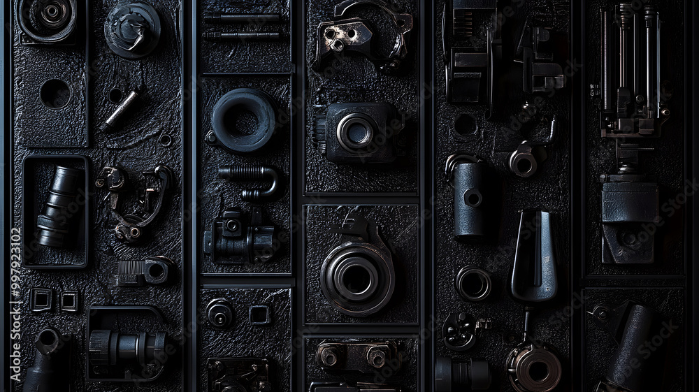 Obraz premium dark industrial gothic album abstract art, lot of black colors, darkest of the dark, not colorful