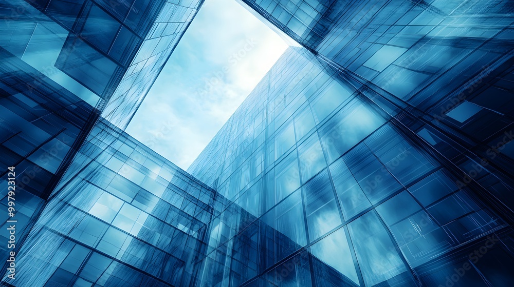 Futuristic buildings captured in abstract blue tones and designs Futuristic buildings captured in abstract blue tones and designs