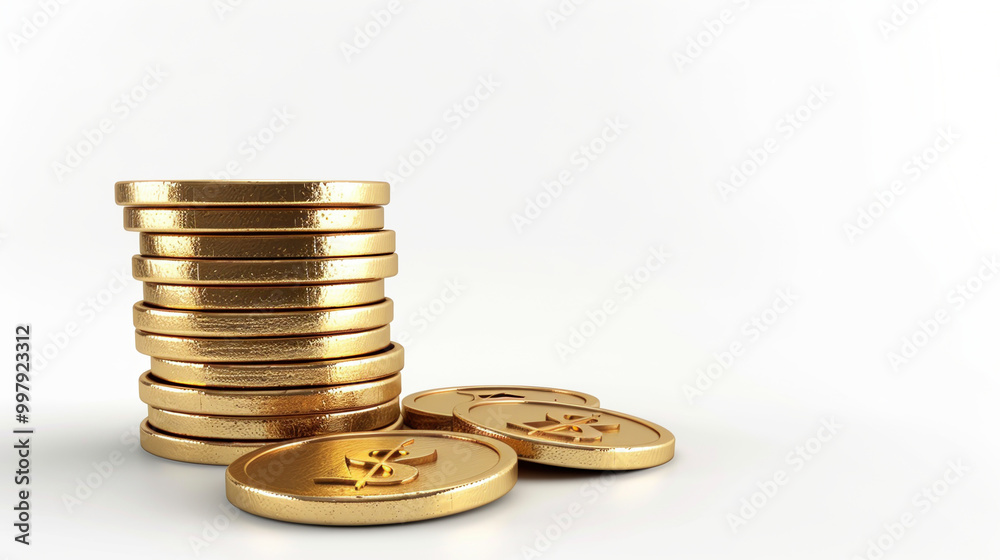 3D Gold coins row inance Investment Wealth Stocks Bonds Economics income Taxes Credit isolated white background 3D Gold coins row inance Investment Wealth Stocks Bonds Economics income Taxes Credit isolated white background