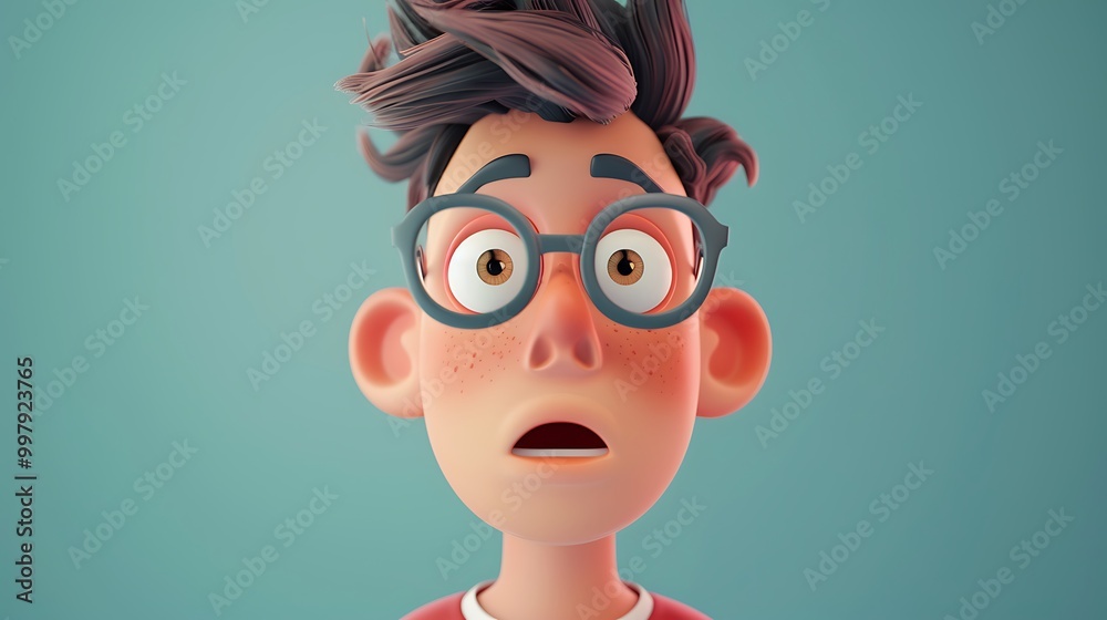 3D Illustration of a Surprised Cartoon Boy with Glasses 3D Illustration of a Surprised Cartoon Boy with Glasses