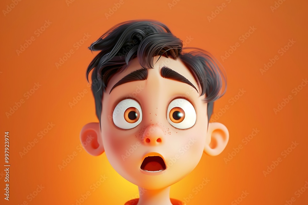 3D Cartoon Illustration of a Surprised Boy with Wide Eyes and Open Mouth 3D Cartoon Illustration of a Surprised Boy with Wide Eyes and Open Mouth