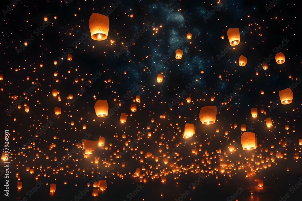 Obraz premium Night sky filled with glowing floating lanterns