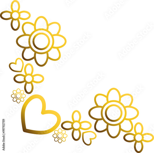 golden flowers border corner 