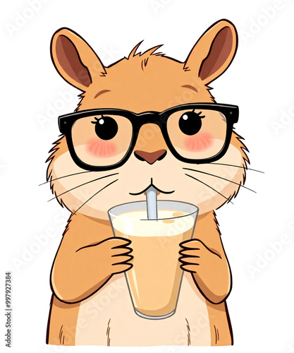 Cute Capybara Rodent Animal Drinking Boba bubble milk tea