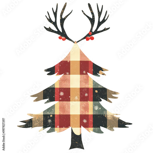 Transparent beautiful checkered christmas decorative tree clipart photo