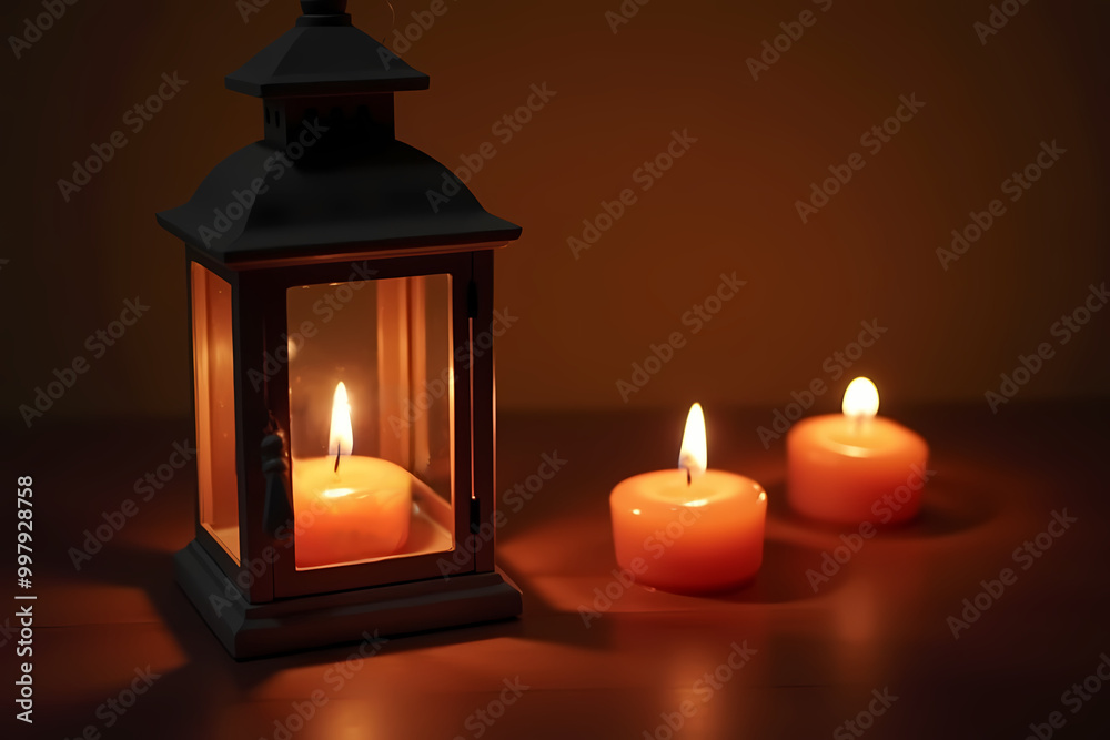 Cozy lantern with a candle and two orange candles glowing softly in dim lighting
Cozy lantern with a candle and two orange candles glowing softly in dim lighting