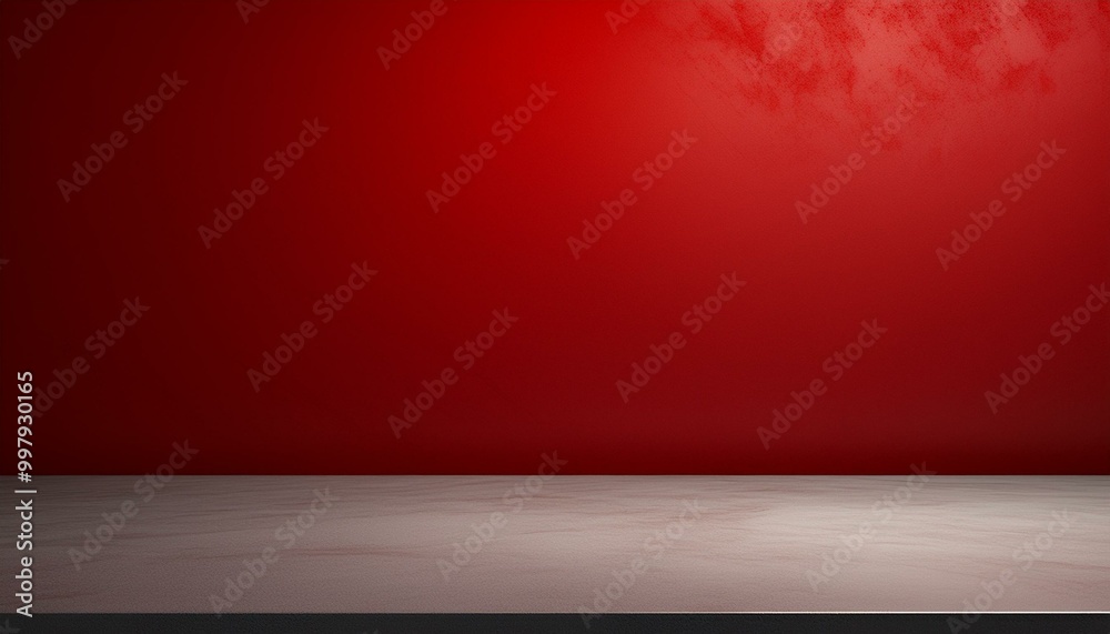 Studio with podium for product presentation. Empty floor and red wall with stand. 3D room with gradient background. Countertop with concrete or marble texture. red background Studio with podium for product presentation. Empty floor and red wall with stand. 3D room with gradient background. Countertop with concrete or marble texture. red background
