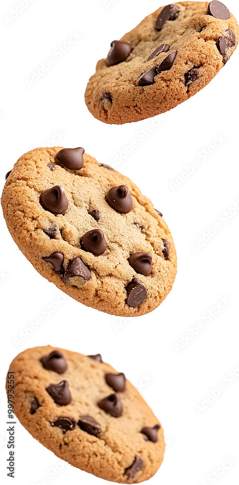 Three Chocolate Chip Cookies Falling Down Three Chocolate Chip Cookies Falling Down