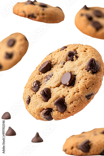 Multiple Chocolate Chip Cookies Falling Down