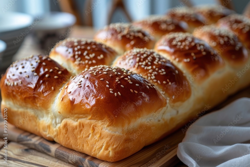 A long loaf of bread with sesame seeds on top A long loaf of bread with sesame seeds on top