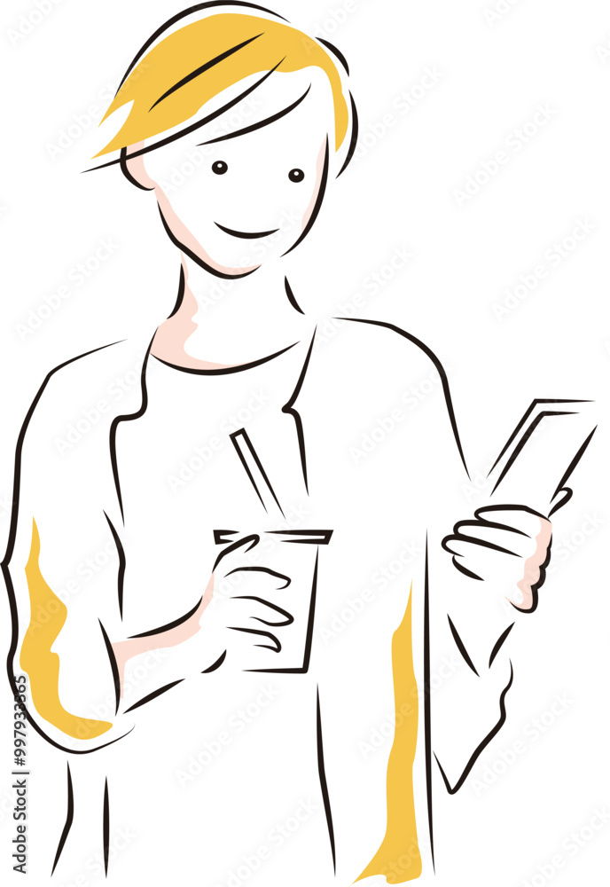 Business ビジネス|休憩中に携帯を見るオフィスレディのイラスト Business ビジネス|休憩中に携帯を見るオフィスレディのイラスト
