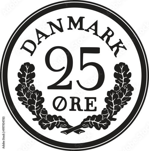 Denmark 25 ore coin vector design handmade silhouette photo