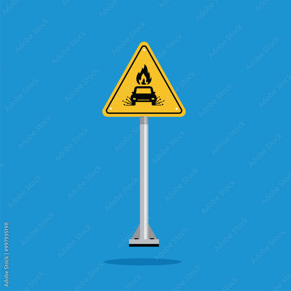 Car accident warning sign burning on yellow triangle board. Suitable for posters and web icons
Car accident warning sign burning on yellow triangle board. Suitable for posters and web icons