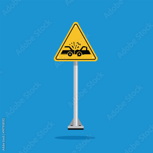 car accident warning sign on yellow triangle board. Suitable for posters and web icons	