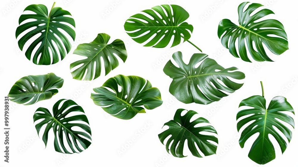 Tropical Monstera Leaves Isolated on White Background Tropical Monstera Leaves Isolated on White Background