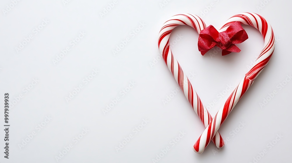 Candy cane heart with a bow on a blank white page Candy cane heart with a bow on a blank white page