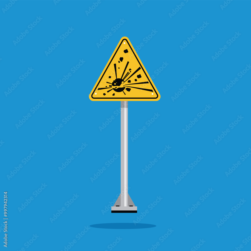 explosive material hazard sign with yellow triangle board. Suitable for poster and web icon explosive material hazard sign with yellow triangle board. Suitable for poster and web icon