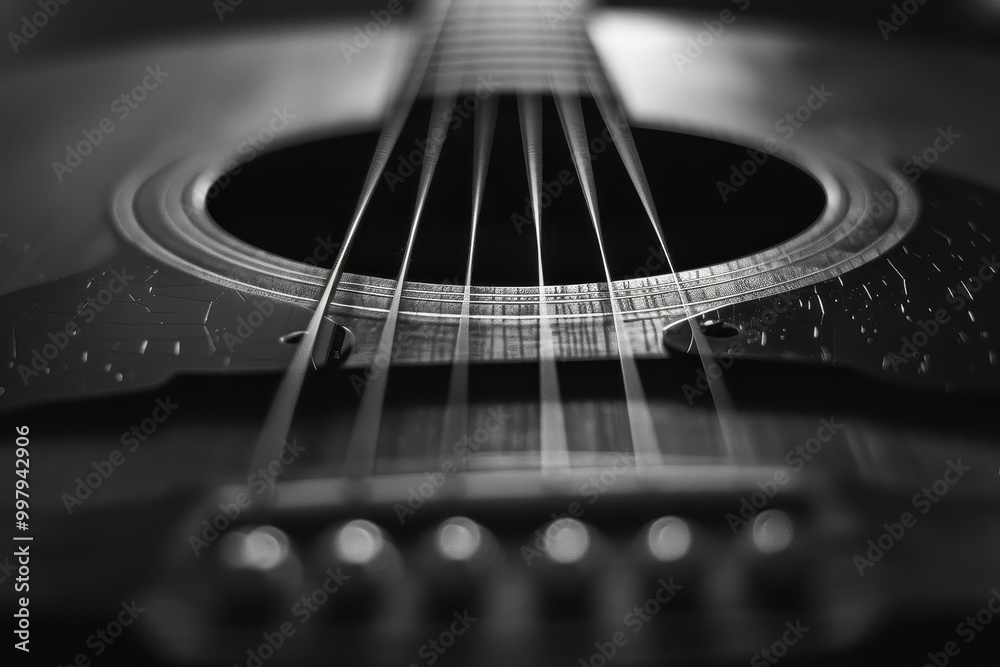 Obraz premium A close up of a guitar neck with the strings visible