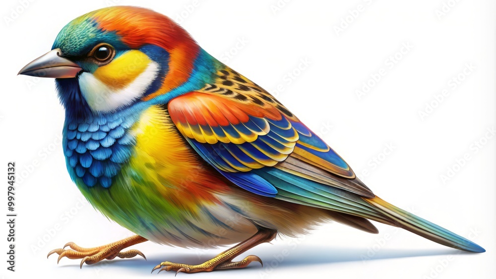 Fototapeta premium Vibrant bird illustration against a white background, perfect for nature and wildlife design projects, adding a touch
