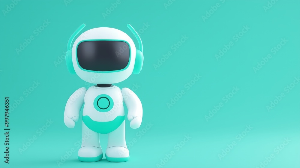 Cute robot character with teal accents, ideal for technology and innovation themes. Perfect for modern design projects. Cute robot character with teal accents, ideal for technology and innovation themes. Perfect for modern design projects.