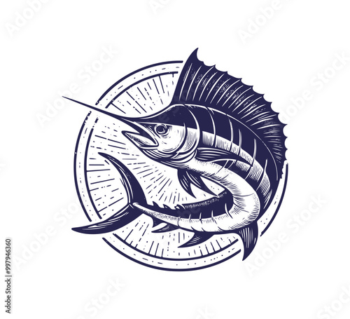 Blue Marlin hand drawn vector illustration