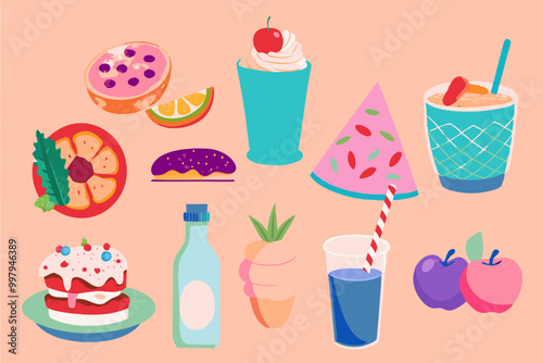 Colorful Assortment of Summer Treats and Beverages Illustration