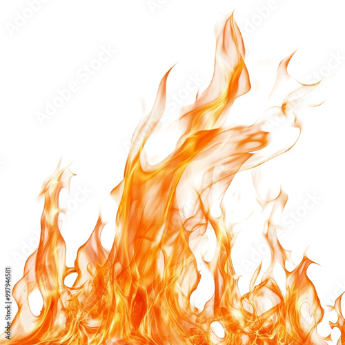 Dynamic and vibrant flames rising against a transparent background, creating an intense visual effect suitable for various design projects photo