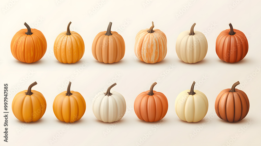 Simple pastel pumpkin set of icons with a smooth round shape placed on a light background