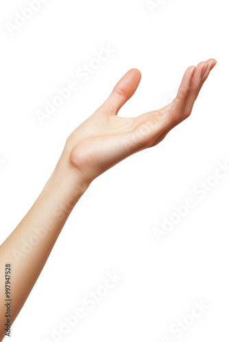 A right hand reaching out with an open palm against a transparent background, symbolizing invitation and openness